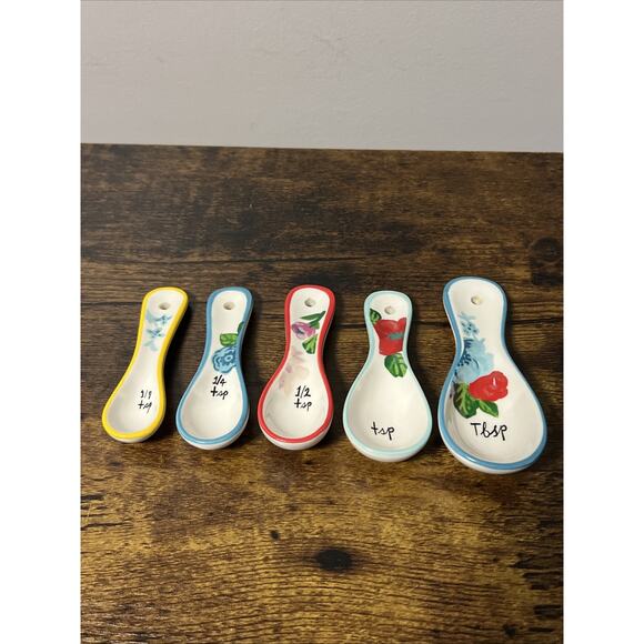Molly Hatch Other - Anthropologie Molly Hatch Measuring Spoons Flowers Ceramic Set 5 Red Blue Yellow